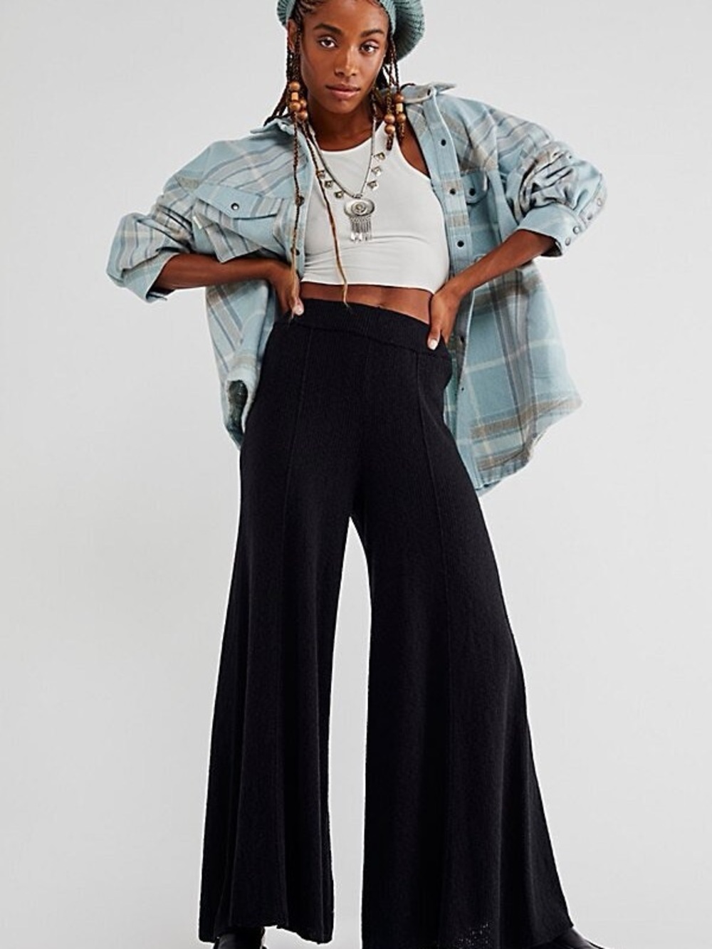 Free People Free-est May Black High Rise Wide Leg Knit Sweater Pants